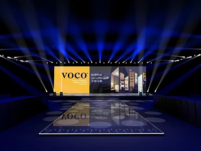 Grand voco Hotel Launch Event Stage With Backdrop Screen Architectural Images And Blue Lighting 3d model