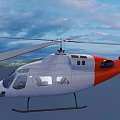 Gray And Red Helicopter Flying Over Mountain Range With Cloudy Sky 3d model