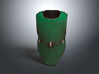Warrior In Green Armor With Black Leather Straps And Metal Buckles 3d model