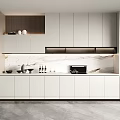 Modern White Kitchen Cabinets With Marble Countertop And Integrated Appliances Design