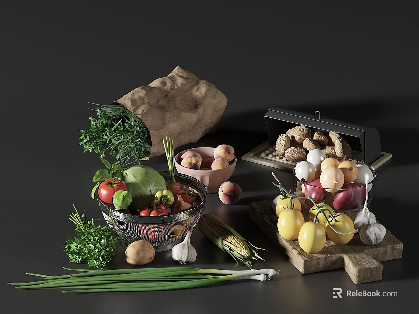 Fresh Assorted Vegetables Collection With Tomatoes Cucumbers Carrots Broccoli And Leafy Greens On Wooden Table 3d model 