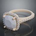 Elegant Daily Life Ring With Oval Gemstone And Beaded Decoration On Light Band