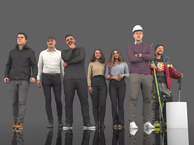 Diverse Group of People Standing Together in Casual and Formal Attire With Various Poses 3d model