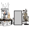 Clothing Racks Displaying Fashionable Clothing Items With Mannequins And Shelves In Retail Setup