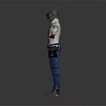 Game and Movie Character Wearing White Shirt Red Tie Blue Pants With Helmet Arms Outstretched