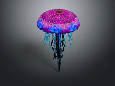 Vibrant Pink And Blue Jellyfish With Long Tentacles On Dark Background 3d model