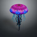 Vibrant Pink And Blue Jellyfish With Long Tentacles On Dark Background
