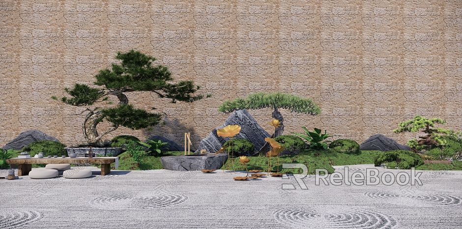 New Chinese Landscape Setches Dry Landscape Courtyard Garden model