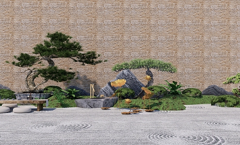 New Chinese Landscape Setches Dry Landscape Courtyard Garden 3d model