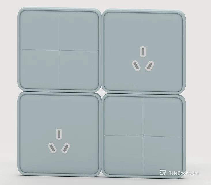 Light Blue Square Electrical Outlets Four Modern Design for Home Use 3d model