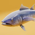 Detailed Realistic Illustration of Bluefin Tuna Swimming Gracefully in Yellow Background