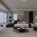 Modern Living Dining Room Interior With Comfortable Sofa TV Wall And Coffee Table