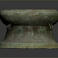 Ancient Bronze Drum Shaped Sculpture With Intricate Carved Patterns And Base Design