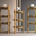 Natural Bamboo Storage Baskets On Multi Tier Shelf For Home Organization 3d model
