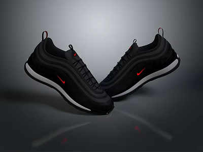 Black Sneakers With Red Logo And White Sole In Streamlined Design For Daily Wear 3d model