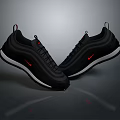 Black Sneakers With Red Logo And White Sole In Streamlined Design For Daily Wear