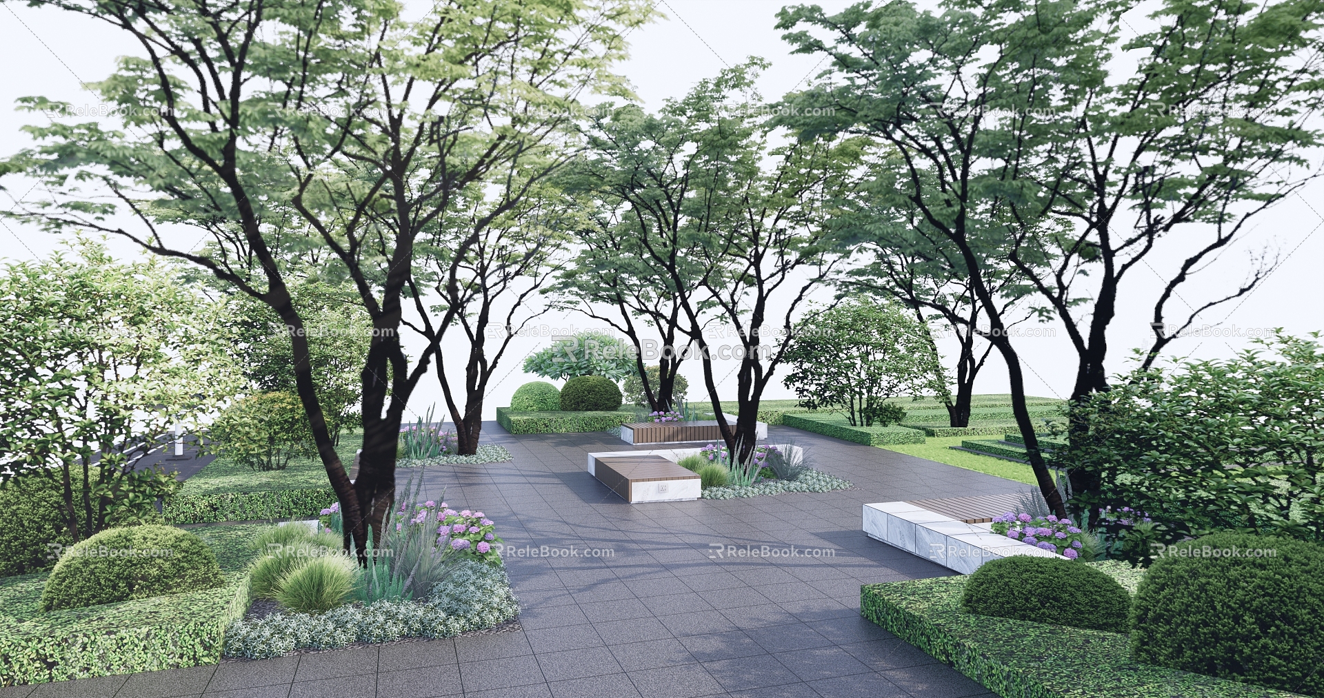 Modern Park Forest Pond Rest model