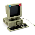 Vintage Desktop Computer With Monitor Keyboard Mouse And Red Blue Sticky Notes