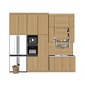 Modern Wooden Kitchen Cabinets With Refrigerator Coffee Machine And Sink