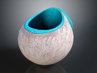 Elegant Round Decorative Vase With Textured Pink White Exterior And Turquoise Interior 3d model