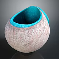 Elegant Round Decorative Vase With Textured Pink White Exterior And Turquoise Interior
