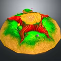 Vibrant Wood Tree Stump with Stone Ground Green Grass and Small Flowers Around