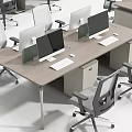 Modern Office Desk with Ergonomic Chair Laptop Tablet Books Pencil Holder and Small Plant