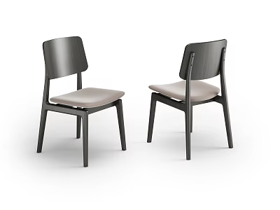 Sleek Modern Dining Chairs With Dark Wooden Legs And Light Beige Upholstered Seats 3d model
