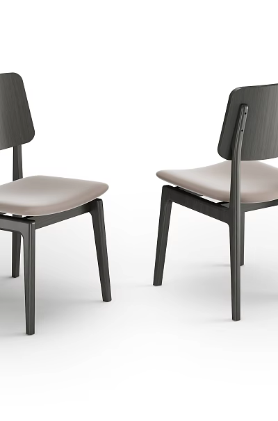 Sleek Modern Dining Chairs With Dark Wooden Legs And Light Beige Upholstered Seats 3d model