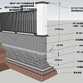 Modern Garden Landscape With Black Railing White Pillars Brick Wall And Green Grass