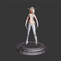 3D Female Game Character Model With Stylish Hat Brown Jacket Blue Pants And Standing Pose