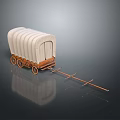 Vintage Covered Wagon With White Canvas Wooden Frame Wheels And Attached Hitch Pole