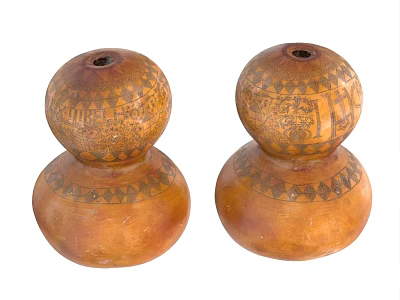Handcrafted Traditional Brown Gourd Shaped Ceramic Vessels With Intricate Carved Patterns 3d model