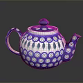 Decorative Ceramic Teapot Featuring Purple White Base And Blue Green Circular Patterns 3d model