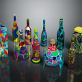 Colorful Decorative Bottles And Artistic Containers Featuring Diverse Patterns And Shapes 3d model