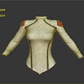 White Fitted Bodysuit 3D Model With Red Shoulder Pads And Gray Line Details