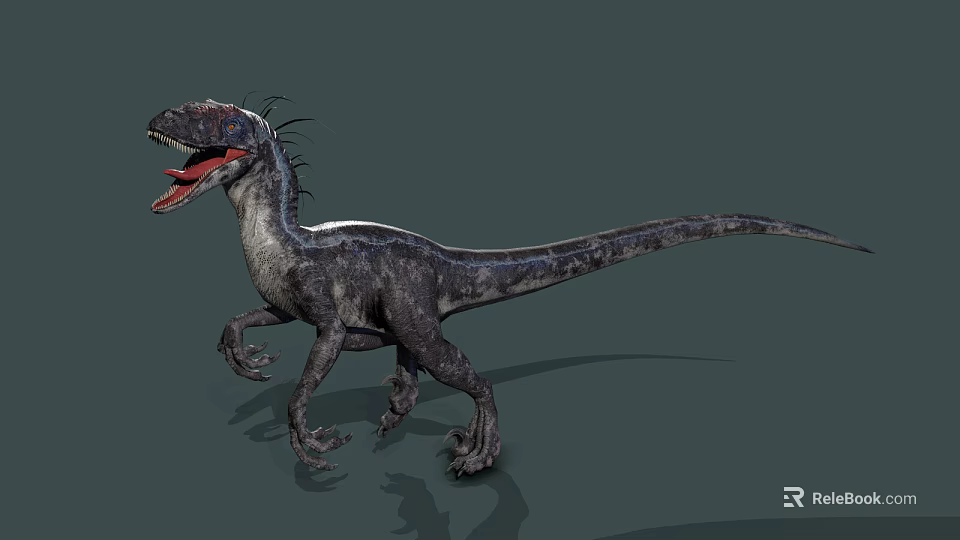 Spiked Back Dinosaur 3D Model Character Walking With Open Mouth Red Tongue And Striped Skin 3d model 
