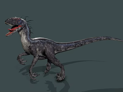Spiked Back Dinosaur 3D Model Character Walking With Open Mouth Red Tongue And Striped Skin 3d model