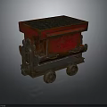 Red Old Fashioned Mining Train Cart With Black Coal And Metal Wheels