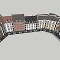 Commercial Street With Multi Story Buildings Various Roof Styles And Colorful Facades