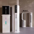 Modern White Household Appliances With Vertical Design Digital Displays And Fan