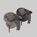 Modern Light Gray Upholstered Leisure Chair With Sturdy Wooden Legs Striped Pillow And Cozy Blanket