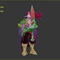 Heroic Warrior Character In Ornate Armor With Red Cape And Magical Creature Elements 3d model