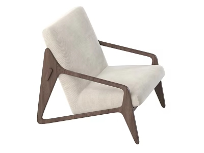 Modern Minimalist Accent Chair with Light Fabric Upholstery and Dark Wooden Frame 3d model