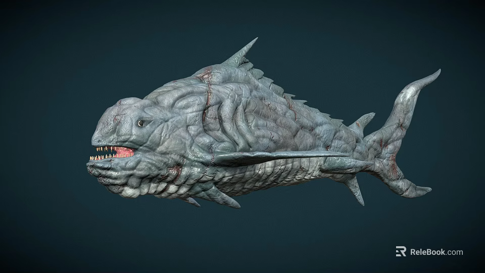 Fierce Looking Fish With Rough Scaly Skin Sharp Teeth And Spiked Fins 3d model 