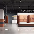 Modern Industrial Fitness Gym With Boxing Ring Hanging Punching Bags And Floor Markers