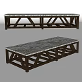 Modern Coffee Tables With Marble Top And Dark Wooden Crossed Legs Design
