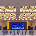 Modern Luxury Spacious Banquet Hall With Exquisite Ceiling Lights And Professional Stage Lighting