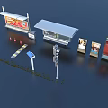 Urban Roadside Facilities Featuring Bus Shelter Billboards Traffic Lights And Signposts