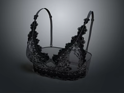Black Lace Bra With Transparent Mesh Feminine Design Delicate Floral Patterns Adjustable Straps 3d model